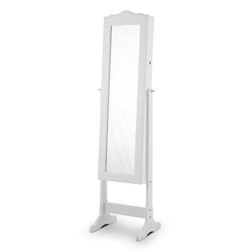 oneConcept Gracia Schmuckschrank Schmuckspiegel Spiegelschrank (batteriebetriebene LED-Beleuchtung, Material: Holz/MDF, Krawattenhalter, Ablagefächer, abschliessbar, schwenkbar, Samtverkleidung) weiss - 6