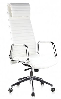 hjh OFFICE 600902 chaise de bureau, fauteuil de bureau à roulettes ASPERA 20 ivoire en cuir, siège pivotant haut de gamme avec accoudoirs, dossier extra haut inclinable, design élégant et moderne, piètement robuste