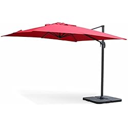 Alice's Garden Parasol déporté carré 3 x 3m Haut de Gamme - Falgos - Rouge - Parasol excentré inclinable, Rabattable et Rotatif à 360°.