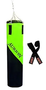 AURION P-105 of Faux Leather Punching Bag 36 Inch (Heavy Bag) and Cotton Boxing Punching Hand Wraps - 3 Meters(GREEN/Black