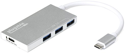 Plugable USB-C Aluminium Hub mit 3 USB 3.0 SuperSpeed Schnittstellen und durch-reichende Aufladefunktion für MacBook Retina 2015/2016, Chromebook Pixel [2] 2015, uvm