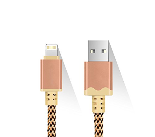 iProtect Lightning USB Ladekabel 1m Nylon Datenkabel knotenfrei für Apple iPhone 5, 5s, 5c, iPhone 6, 6s, 6 Plus, 7, 7 Plus, iPod und iPad in gold