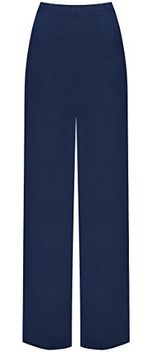 WearAll - Mujer Pantalones Cintura Elástica Palazzo Con Pernera Ancha Tallas Grandes - Azul Marino - 52-54