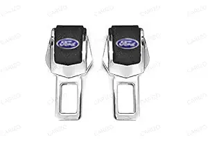 CARIZO Car Seat Belt Clip | Universal Car Seat Belt | Silencer Metal Tongue | Seat Belt Buckle | Auto Metal Seat | Pack of 2 | Black and Chrome | Compatible with Ford