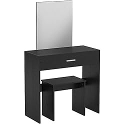 WOLTU MB6043sz Coiffeuse Table avec Miroir et tiroir + Coiffeuse Tabouret,Noir