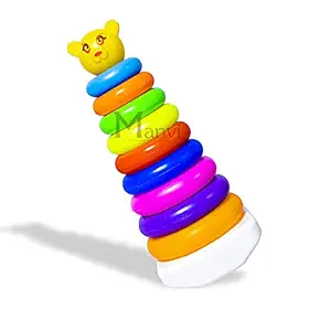 MANVI Colorful Teddy Rings with Junior Smiley Stacking Play Set Toy, Early Development Toy for Kids, Best Gift for Boys and Girls- Multi Color? (9 pcs)