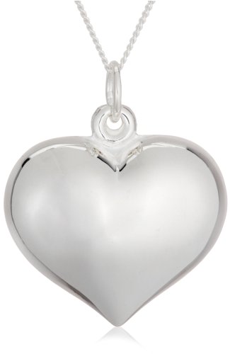 Tuscany Silver Sterling Silver Puff Heart Pendant on Curb Chain of 46cm/18