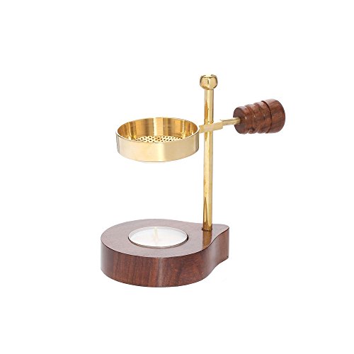 NKlaus Verstellbares Räucherstövchen mit Holzgriff gold Weihrauchständer Esoterik 1525