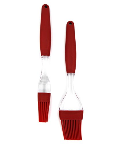 DiningZone Premium Silikon Backpinsel 2er Set – großer flacher und kleiner runder Grillpinsel, BBQ-Pinsel, Silikonpinsel (rot) - 2