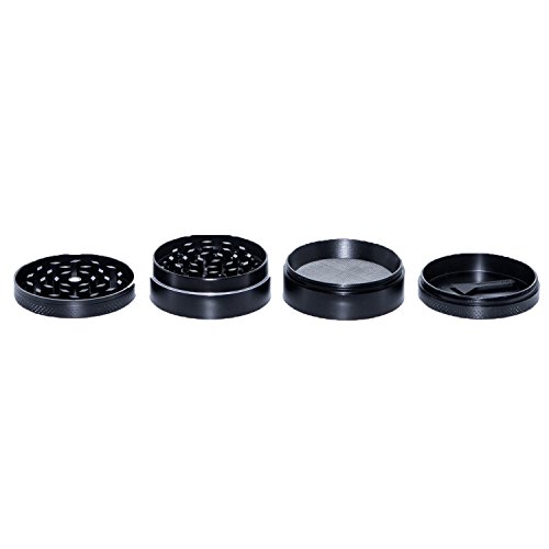 DIAMONDGRIND Design Pollen Grinder Crusher für Tabak, Herb, Spice, Gewürze, Kräuter, Kaffee, herb. 4-teiliges Schwarze Set mit Pollen Schaber - 4