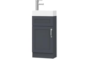 BELOFAY Vanity Unit with Basin, 400mm Floor Standing Bathroom Vanity - Laquered Cloakroom Unit With 1 Tap Hole and Soft Close Hinges (WASTE) (Crawley Grey)