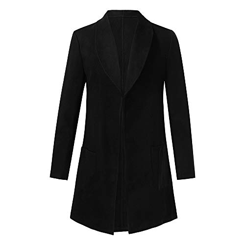 Longra Herren Wollmantel Lange Jacke Mit Reverskragen Slim Fit Trenchcoat Outwear Herren Stilvoller Wollmantel Wintermantel Business & Freizeit Winter Jacke Warm Wolljacke Männer Parka (M, Schwarz)