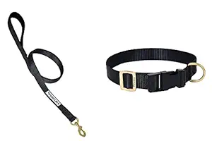 FORFURS Classic Snap Collar and Standard Leash for Dogs - Large, Jet Black