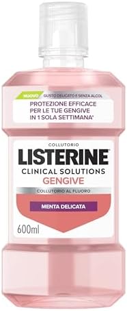 LISTERINE Clinical Solutions Gengive Gusto Delicato, Collutorio senza alcool con Fluoro, Zinco e Oli Essenziali per gengive sane, Collutorio gengive infiammate 0% alcol, Gusto Menta Delicata, 600 ml
