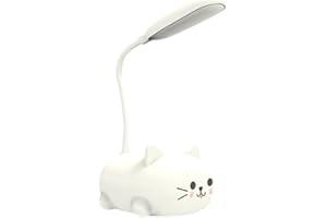 rongweiwang Ergonomische Tischlampe mit flexiblem Hals und mehrwinkelverstellbaren Schreibtischlampen, kleine ABS Schreibtischlampe, Kinder Schreibtischlampe, Weiße Katzen Tischlampe