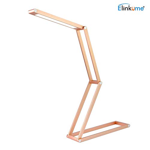 Preisvergleich Produktbild ELINKUME Faltbare LED Schreibtischlampe Dimmbar Augenschutz Leselampe, USB Stromversorgung, Aluminiumlegierung Lampenkörper, Dekorative Beleuchtung mit Vielzahl von Formen (Gold)