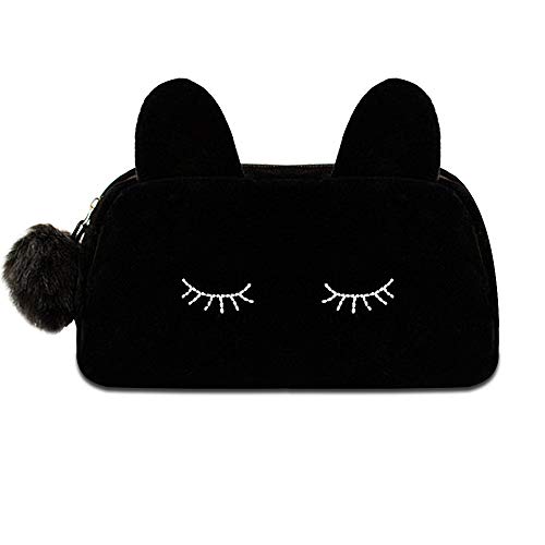 ZhengYue Trousse à Stylo Beaute Cosmetiques Maquillage Sac De Voyage Chat Mignon Pochette Sac Cosmétique Sacs de Maquillage Noir