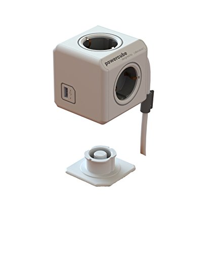 Allocacoc PowerCube Extended Steckdosenleiste (4x Verteiler, 230V Schuko, USB) grau