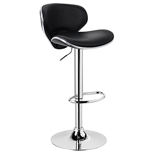 WOLTU 1x Taburete de Bar con Respaldo Regulable en Altura Cuero Artificial Acero Cromado Asiento Acolchado Silla de Bar Taburetes Alto Cocina Negro BH19sz-1