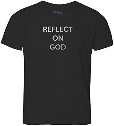 Reflect on GOD Tshirt. Reflective Characters on Bright Charcoal Grey Garment Invoke Clever Duel Meaning. Good Gift Idea for Devout GODian Religious Man or Woman Lady Priest Bishop Vicar Cardinal or Pope. Unisex shape (label states mens and is mens sizing).