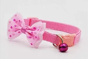 RvPaws Adjustable Puppy and Cat Collars Buckle Safety Neck Collar Strap with Bell Small Size Designer Collar for Cat (1Pcs Pink Color)