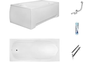 ECOLAM Baignoire rectangle Bona 170x70 cm pieds, tablier en acrylique, siphon + silicone. Baignoire acrylique blanc