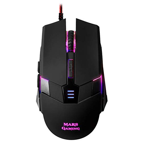 Mars Gaming MM116 - Mouse da gioco per PC (3200 DPI, sensore ottico professionale, illuminazione a LED a 7 colori, tasti macro, profili utente, ambidestro, ergonomico, connettore USB), colore nero