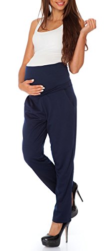 Happy Mama Women's Maternity Stretchy Jersey Pants Elasticated Trousers. 306p (Navy, 8)