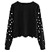 Produktbild Damen Bluse,Geili Frauen Herbst Elegant Perlen T Shirt Damen Langarm Rundhals Bluse Sweatshirt Lose Crop Top Oberteile