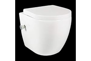 FISCHER UND ADAMEK Hänge WC Spülrandlos Wand Spülrandlose Toilette Bidet Funktion Taharet Absenkautomatik Soft Close Sitz Quick Release abnehmbaren WC Sitz kurz und lang, Ausführung:Kurz, Funktion:Mit Bidet Funktion