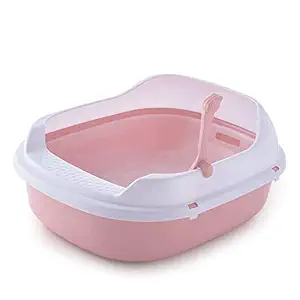 Candy & Timsy Cat Litter Box Pet Cat Toilet Semi-Enclosed High Fence Cat Toilet Dog Tray Clean Scoop