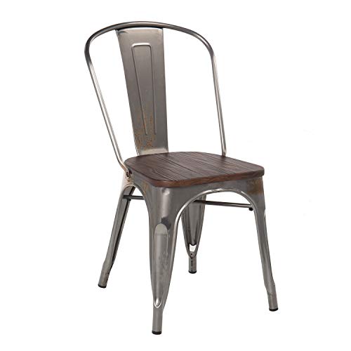 SKLUM Silla LIX Cepillada Madera Madera Oscura Acero Comedor Cocina Bar Estilo Industrial