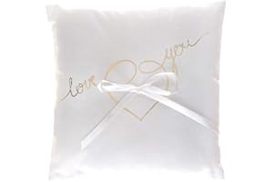Miss Lovely Ringkissen Hochzeit LOVE You weiß & Gold mit Herz Trau-Kissen Ehe-Ringe aus Baumwolle mit Satin-Schleife Hochzeitsdekoration Zubehör Hochzeit Accessoires & Zubehör