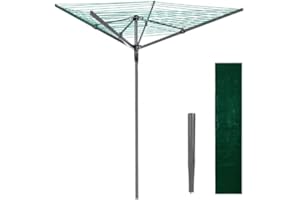 Garden Mile Tendedero giratorio de 4 brazos, tendedero con estaca de tierra y cubierta, 50 m, plegable, para jardín al aire libre