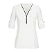 Produktbild URSING Damen Langarmshirt V-Ausschnitt Lange Ärmel Tunika Shirt mit Reißverschluss Longpullover Sweatshirt Pullovershirt Longsleeve Oberteile Pullovershirt Herbstmode (Weiß,S)