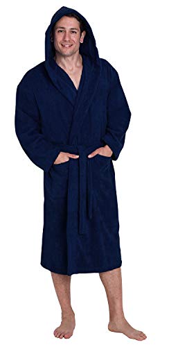 John Christian - Albornoz de Rizo 100% algodón con Capucha para Hombre - Azul Marino (XL)