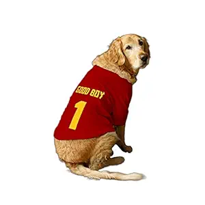 Ruse Basic Crew Neck Good Boy Jersey No.1 Printed Half Sleeves Dog T-Shirt/Apparel/Clothes/Tees Gift for Dogs.(Red) X-Large (Retrievers, Labs etc.)
