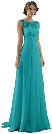 JinXuanYa Women's Long Lace Chiffon Bridesmaid Dresses Prom Party Evening Dress(UK10, Turquoise)