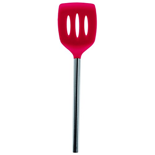Pure Vie(TM) Küchen Schlitzwender Pfannenwender aus Silikon mit Edelstahlgriff - 33cm lang – Rot