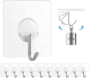 Chillyfit Adhesive Wall Hook 20 PACK, wall hooks for hanging strong, Heavy Duty Sticky Hooks for Hanging, Transparent Reusable Waterproof Adhesive Hooks for Wall, Stick-on Hook for Wall Hangers, Bedroom, Bathroom, Kitchen Accessories Items