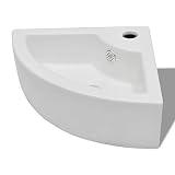 Material: Cerámica vidaXL Lavabo de Cerámica de Cuarto de Baño Blanco Agujero de Grifo y Desbordamiento Esquina