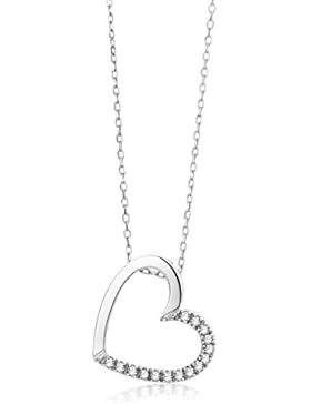 Miore Damen-Halskette mit Herzanhänger 375 Weißgold 45 cm Brillanten weiß