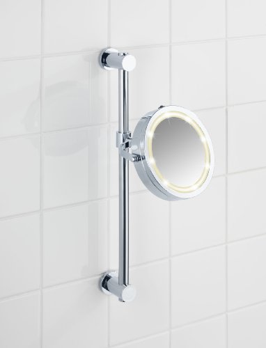 WENKO 20907100 Power-Loc LED Wandspiegel Carpi – Befestigen ohne bohren, Spiegelfläche ø 17.5cm, 500% Vergrößerung, Stahl, 25.5 x 50.5 x 23 cm, Chrom - 19