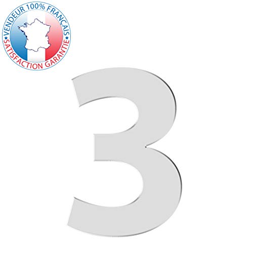 Numéro de rue gris mat | Numéro de maison chiffres et lettres adhésifs découpés | 16 coloris disponibles | Hauteur 8 cm (Chiffre 3)