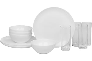 URBNLIVING 12/24 Pc Dinner Set Bowl Side Dinner Plate 12 or 24 Piece Smooth Plain or Wavy Service Set Dessert Cereal Bowl Plates (Luna Breakfast - 12 Pcs)