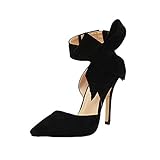 Dorical Damen Pumps Plateau Stiletto/Sommer Wildleder Sandaletten Moderne High Heels Sexy Party Hochzeit Schuhe Sandalen Mit Einer großen Bogen Fliege(Schwarz,40 EU)