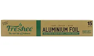 Freshee 15m Heavy Duty Aluminium Silver Kitchen Foil Roll Paper 18 Micron Thick Food wrap Disposable Food Parcel Fresh Food Food Grade Quality