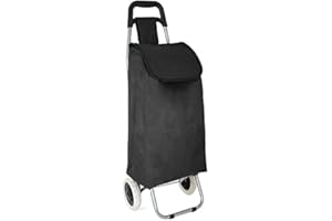 BORDERLINE 40L Lightweight Shopping Trolley, Hard Wearing & Foldaway Trendy Folding/Collapsible Push/Pull Carts for Easy Storage with 2 Wheels (Black)