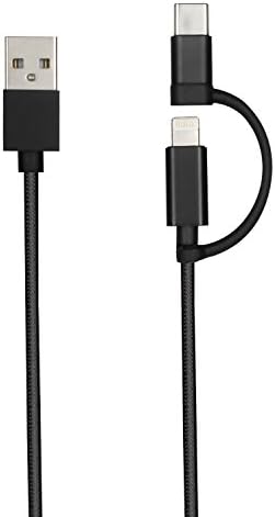 3 in 1 Type C Cable, 1M Multi USB 2.0 Data Lead Syncing and Charging Cord with Aluminium Shell and Nylon Braided for iPhone,iPad,Galaxy,Huawei and More,Black