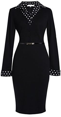 Smail Women's Vintage Black Polka Dot Collared Business Party Pencil Dress
